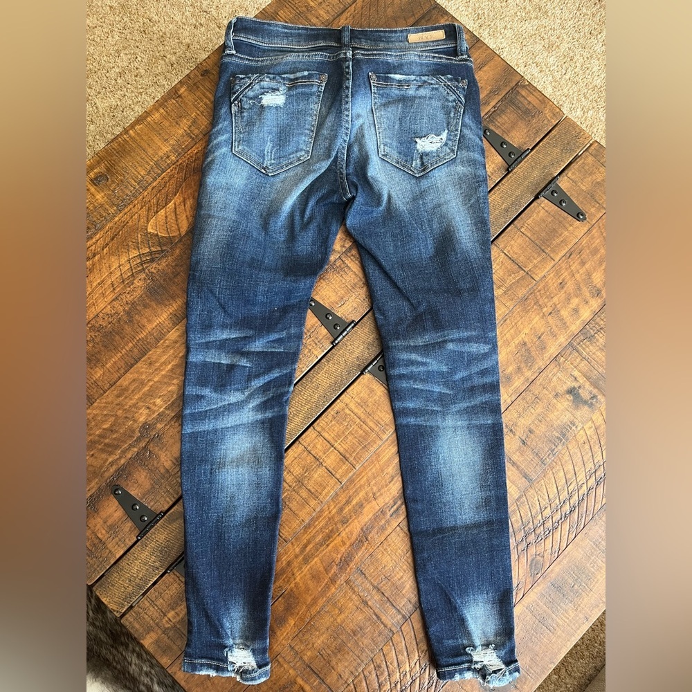 Buckle Distressed Dark Blue Skinny Jeans - Picture 5 of 5